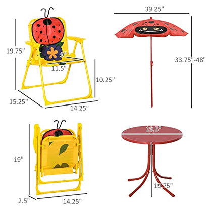 Outsunny Kids Table and Chair Set Picnic Table Umbrella Red Ladybug | Outdoor Folding Garden Furniture, Patio Backyard, Removable & Height Adjustable Sun Umbrella - color: Red