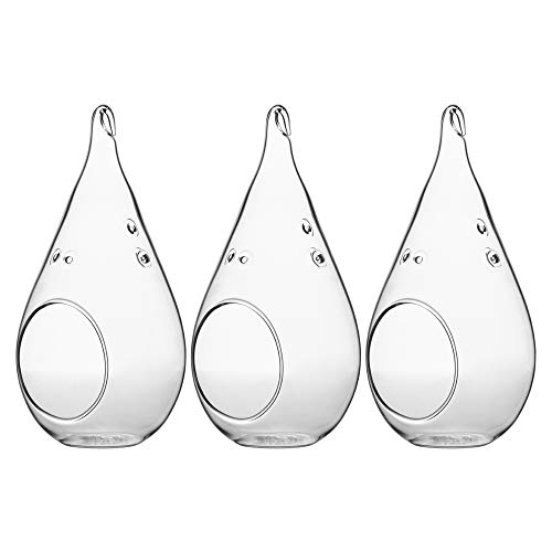 WGV Glass Hanging Plant Terrarium Bulk, Width 3.5", Height 7", Teardrop DIY Air Succulent Planter Clear Tea Light Votive Candle Holder, Wedding Event Office Home Outdoor Decor, 3 Pieces