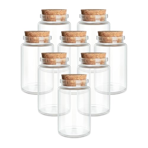 JIUYUE 8-Pack 1.69 oz (50ml) Small Glass Bottles with Cork Stoppers | Small Glass Jars for Spell Bottles, Potion Bottles, DIY Party Favors, Travel Memories & Plant Propagation - color: 8pcs