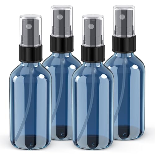4 oz Mini Glass Spray Bottles, Empty Small Spray Bottles with Funnel Dropper, Fine Mist for Hair, Travel, Plants, Cleaning Solutions and Skin Care (4 Pack Indigo Blue) - color: Indigo Blue, size: 4 Ounce (Pack of 4)