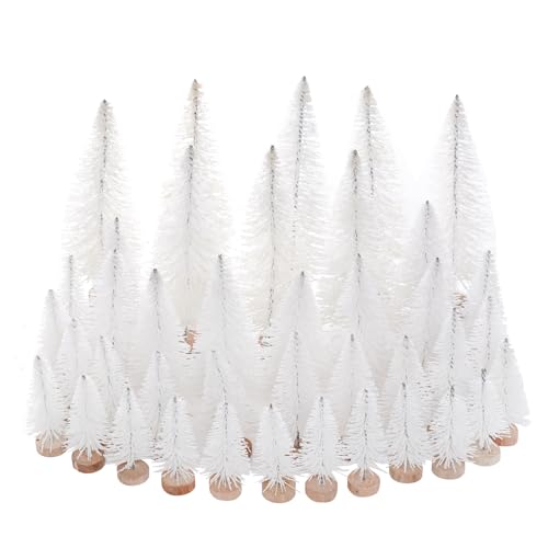 Yookat 40Pcs Artificial Mini Pine Trees Sisal Trees Bottle Brush Trees - color: White