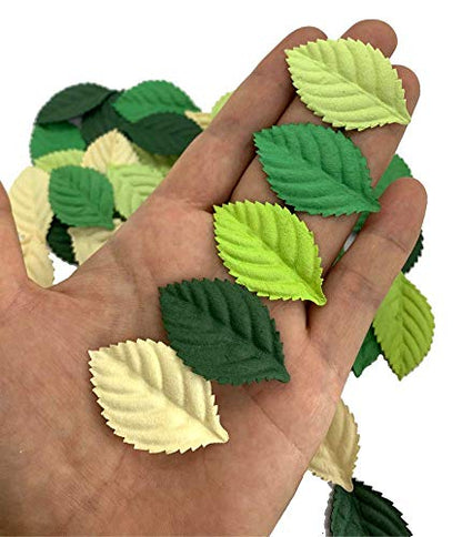 Handmade 100 pcs Mixed Leaves 45x29mm Mulberry Paper Leaves Scrapbooking Wedding DIY Craft Supplies Card Mulberry Paper Roses Leaves Artificial Leaves (Roses Leaves Green Tone)