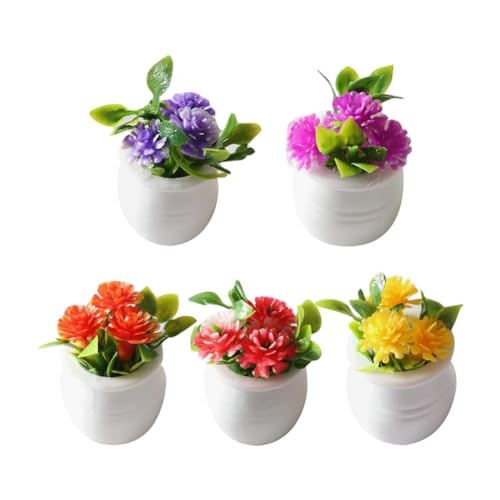 5 Pcs Miniature Dollhouse Flowers Mini Faux Potted Flowers Tiny Fairy Garden Flowers Doll House Garden Plants Mini Artificial Flower Plants Small Fake Plants