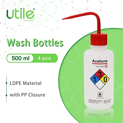 Utile 4pcs of Vol. 17oz (500ml) Acetone Wash Bottles, Narrow Mouth, Self-Venting Safety Squeeze Bottle, LDPE Material with PP Material Closure, 5511.0171.4 - style: 4pcs of Acetone Wash Bottles