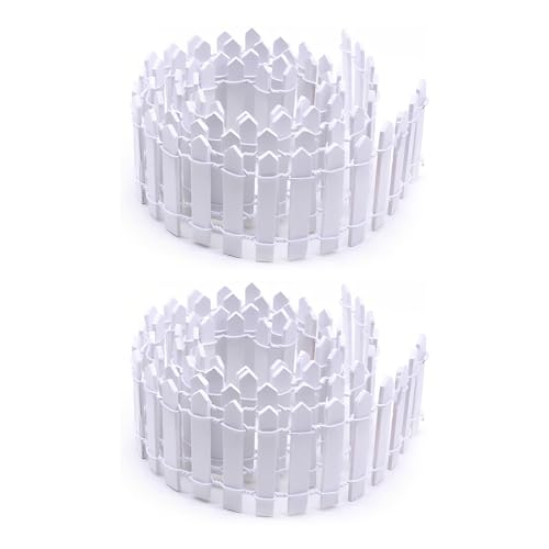35 Inch Mini Fairy Garden Fence - White Wood Picket Christmas Fence for Crafts, Dollhouses, Plant Pots, and Home Garden Projects (2 Pack)