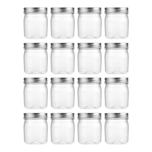 novelinks 8 oz Plastic Mason Jars and Clear Plastic Jars with Lids 8 oz | 16 Pack, Silver, Plastic Containers with Lids, Small Mason Jars, Clear Jars Bulk, Spice Jars, Slime Jars, Mini Jars - color: Silver, size: 16 Pack 8 Ounce