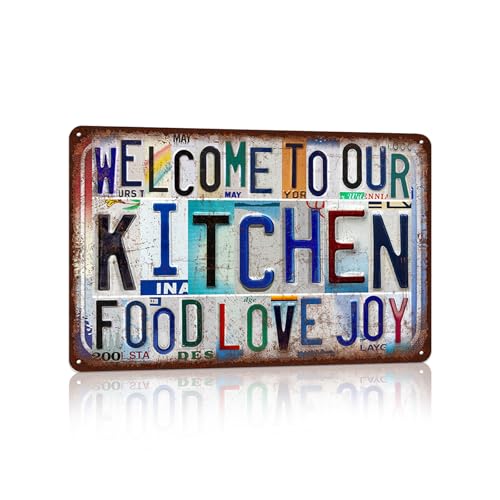 Vintage Welcome To Our Kitchen Food Love Joy Wall Decor | Metal Sign Tin Signs - color: Welcome-A-03