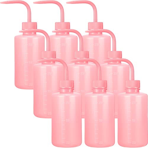 Nuogo 9 Pcs 250 ml Tattoo Wash Bottle Water Squirt Bottle Lab Squeeze Bottles Lash Water with Narrow Mouth Scale Labels Safety Rinse for Eyelash Extensions, Succulent Watering(Pink) - color: Pink