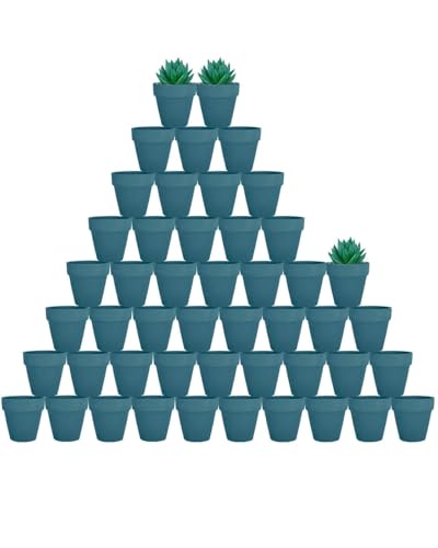vensovo 48 Pcs 2" Terracotta Pots with Drainage,Steel Blue Clay Pot - color: Steel Blue