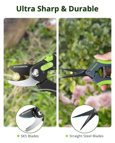 Gardening Scissors, Sharp Plant Trimming Scissors 2 Pack - size: 6.5" Straight & 8.5" Bypass