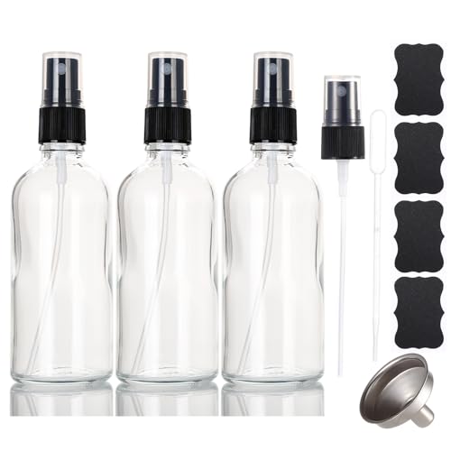 3.4 oz Glass Spray Bottles,Empty Fine Mist Refillable Travel Spray Bottle for Cleaning,Perfume,Aromatherapy,Cosmetic Sprays,Hair,Essential Oils with Fine Mist Dispenser（3 Pack） - size: 3 pack 3.4 oz