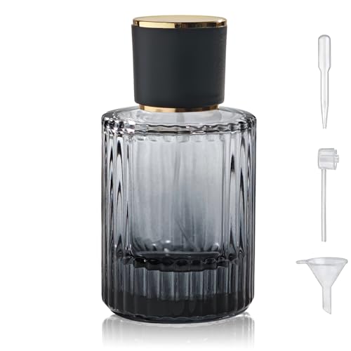 50ml/1.7Oz Glass Spray Perfume Bottle Atomizer,Refillable Empty (Black) | Round Glass Perfume Travel Spray Bottle Cologne Bottle with 3 Kinds of Dispenser - color: Black