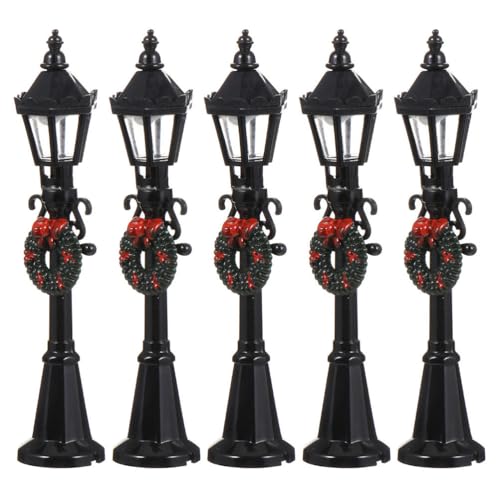 5Pcs Christmas Mini Street Light Models, Dollhouse Miniature Lamp - color: Black, size: 4.72 x 0.31 x 0.31 inches