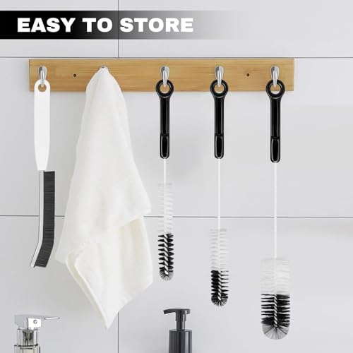 Bottle Cleaning Brush Set, 4pcs Flexible Long Handle Brushes for Bottles | 4-piece Brush Kit with Flexible Bristles and Built-in Tweezers Cleans Narrow Neck Bottles, Straws, Tubes
