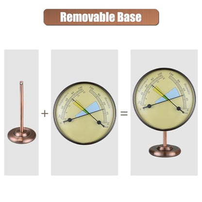 4 in Antique Solid Brass Analog Thermometer Hygrometer | 2 in 1 Weather Station, Detachable Stand, Battery-Free, Rust Waterproof, High Accuracy, For Home Patio Indoor Outdoor - color: Brass Housing with Beige Dial