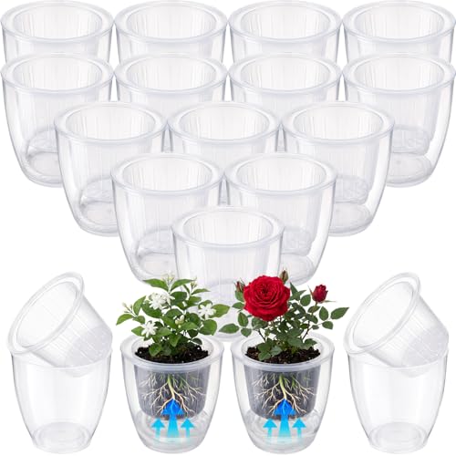 18pcs Self Watering Pots 3.5inch Plastic Flower Plant Pot with Inner Pot Self Watering Wick Planter White Clear Flower Pots for Indoor House Plants Herbs, Flowers, Succulents(Transparent) - color: Transparent, size: 3.5''
