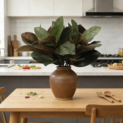 Magnolia Artificial Leaves Branches, 3D Magnolia Stem Life-Like Faux Leaves Twigs for Indoor Vase Filling Home Office Hotel Table Decor, 6 Pack, 22 Inch - size: 22inch