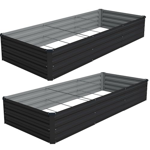 Vengarus 2PCS 9x3x1ft Galvanized Raised Garden Beds Kit,Planter Box Black | Galvanized Steel, Rectangular Metal Planter Raised Beds, Vegetables, Herbs, Flowers, Easy Assembly, Rustproof Safe Backyard - color: Black, size: 9x3x1FT(2PCS)