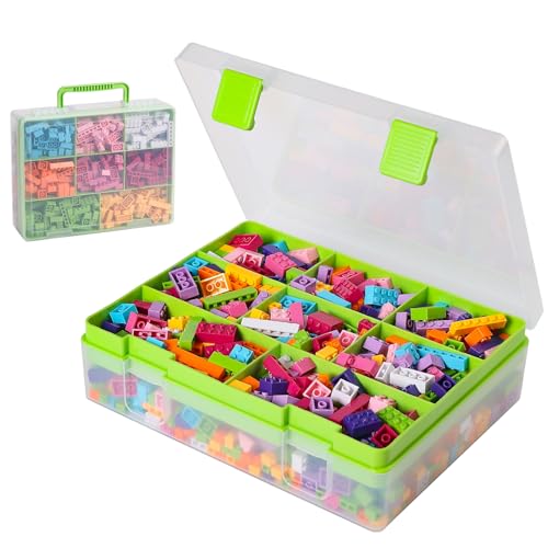 Douorgan Toy Storage Organizer for Lego Stackable Organizer Bins Portable Organizer Containers Storage Box Plastic Case for Bead Bracelet Making DIY Jewelry Nail Charms (Green) - color: Green
