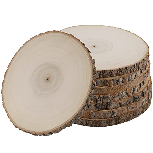Sancodee 8 Pcs Large Unfinished Wood Slices, 8-9 Inches Wood Slabs for Centerpieces Natural Wooden Circle, DIY Wood Centerpieces for Tables Wedding Party Door Sign Decor - size: 8" - 9"