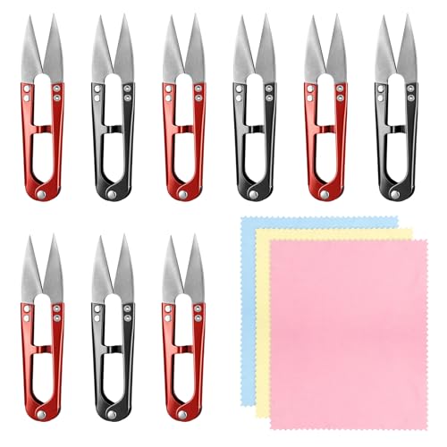 9pcs U Shape Thread Cutter Sewing Scissors Thread Snips 3.9in | Yarn Cutter, with Microfiber Cloths, Precision, for Knitting, DIY Crafts, Jewelry Making, Bonsai Pruning, Stainless Steel