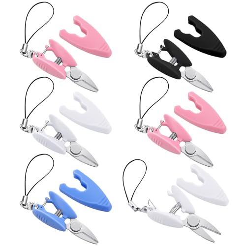 Chunful 6 Pcs Tiny Scissors with Cover for Travel TSA Approved Mini Small Compact Yarn Keychain Scissors Travel-sized Portable Snips for Travel Crafts Sewing Yarn