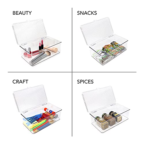 Isaac Jacobs Medium Stackable Organizer Bin (10.75”x6.5”x3.7”) | With Hinged Lid, Clear Storage Box Home Office School Fridge Bathroom Kitchen Pantry Container BPAFree Food Safe - size: Medium