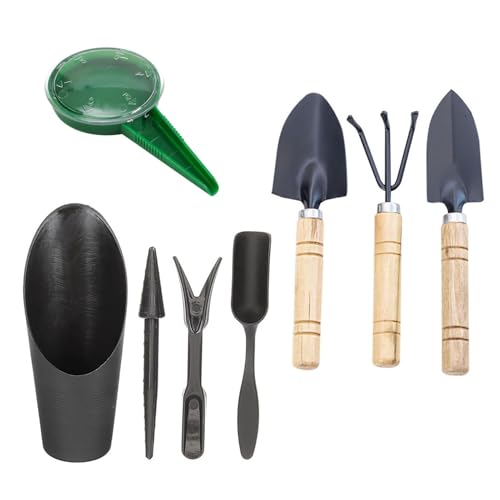 Succulent Tools Mini Garden Tools Kit 8 Pieces | Mini Seed Spreader, For Seedling Soil, Caring Succulent, Houseplant, Sowing Seed Dispenser - color: Black
