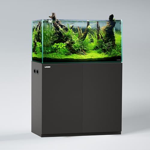 LANDEN Wooden Aquarium Stand & Cabinet, 55 Gallon Fish Tank, 35.4x19.7in | Matte black finish; 90x50x80cm, 31.5in tall; enclosed storage hides wires and gear; fresh, salt, planted or reptile setups - color: Black-fig8_inlet, size: W35.4xD19.7xH31.5in(90x5
