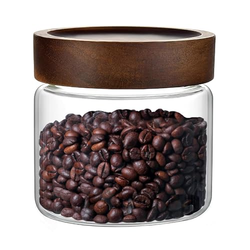 17 Fl oz/500 ml Glass Food Storage Jar with Airtight Screw on Wooden Lid | Premium Clear Glass Container Jars, Kitchen Canisters for Coffee,Tea,Snacks,Cookies,Nuts,Spice,Candy,Sugar,Overnight Oats
