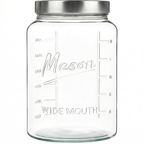 Extra Large Mason Jar - 1 Gallon Glass Wide Mouth Jar with Airtight Metal Screw on Lid, Food Storage Container with Measurement Marks For Kitchen Pantry, Pickling, Flour & Sugar Pack of 1