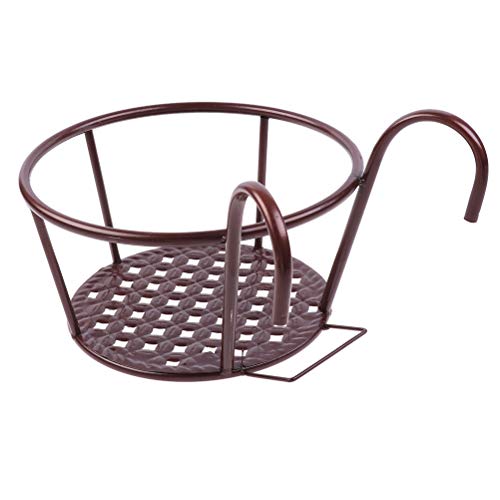 Hanging Railing Planters Baskets Art Hanging Flower Stands Balcony Flower Pot Holders Plant Iron Racks Fence Metal Potted Stand Mounted Balcony Round Plant Basket Shelf Container Box,Garden Steel Pots - color: Bronze-full Bottom