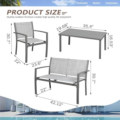 Vongrasig 4 Pieces Patio Furniture Sets,Outdoor Patio Conversation Sets with Glass Coffee Table, Small Porch Balcony Furniture, Patio Table and Chairs Set for Garden, Backyard (Silver) - color: Silver
