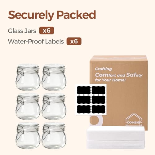 ComSaf Airtight Glass Jars with Lids 17oz Small Food Storage Container Set of 6 - Airtight Canister with Clear Preserving Seal Wire Clip Fastening for Kitchen Canning Pickling Mason jars (Pack of 2) - size: 17oz*6-Round (Pack of 2)
