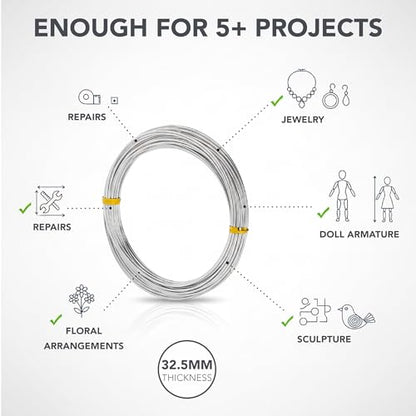Mr. Pen- 15 Gauge Aluminum Craft Wire, 1.5 mm, 32.5 Feet, Bendable Metal Wire for Sculpting, Jewelry, Floral and Wreath Making, Crafting, Christmas Ornaments, Beading, Bonsai Training - size: 32.5 Feet x 0.059 Inches