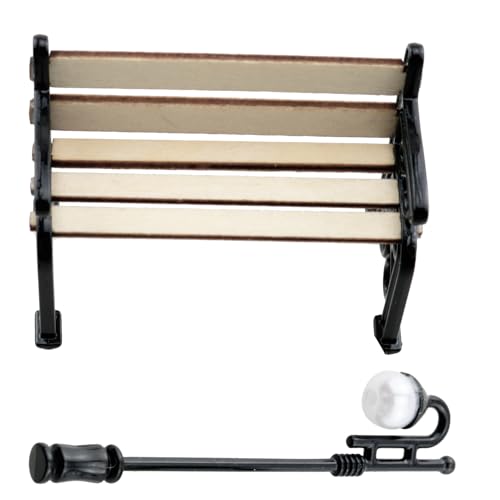 1.97-inch Miniature Park Bench 2.6-inch Miniature Street Lamp Alloy for Outdoor Decorations Garden Scenes Dollhouse Furniture Decorations Scene Arrangement