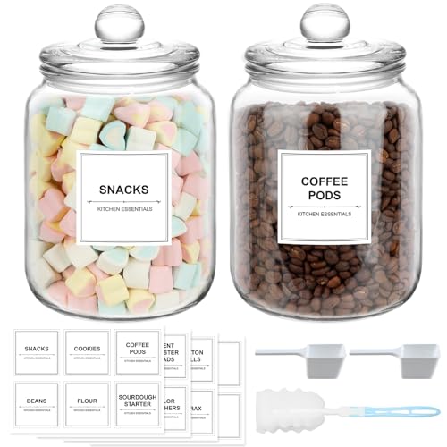 2 Pack Half Gallon Glass Jars with Lids,Large Cookie Jars | 1/2 Gallon Apothecary Canisters for Kitchen, Pantry, Laundry Room