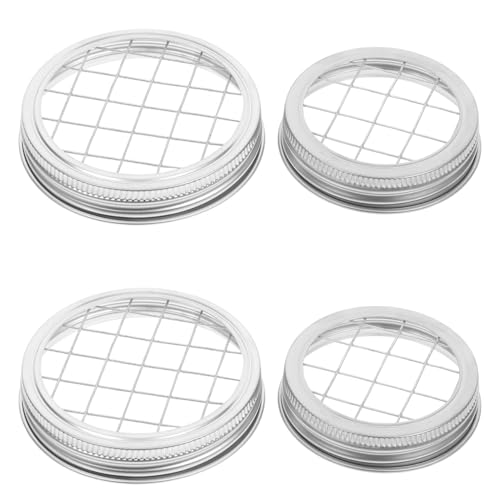 KALLORY 4 Pack Mason Jar Flower Frog Lid, Floral Arrangement Grid Insert | with Rings, Reusable Flower Holder for Mason Jars, DIY Vase Flower Arranging Tool for Home Decor and Table Centerpieces