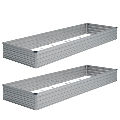 Vengarus 2PCS 12x4x1ft Galvanized Raised Garden Beds Kit,Planter Box Silver | Galvanized Steel, Rectangular Metal Planter Raised Beds, Vegetables, Herbs, Flowers, Easy Assembly, Rustproof Safe Backyard - color: Silver, size: 12x4x1FT(2PCS)