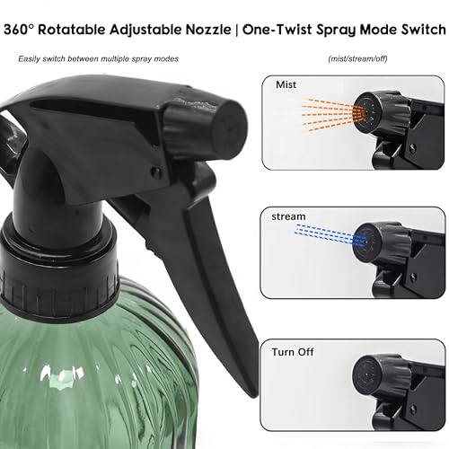 Green Glass Spray Bottle, Refillable Indoor Plant Mister,13.5oz Water Spray Bottle with Adjustable Nozzle,Plant Mister Spray Bottles for Indoor Plants, Cleaning, Hair Care, Pets Care(2pcs) - color: Green