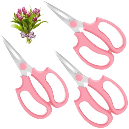 Housolution Flower Scissors, 3PCS Steel Pointed Pruning Shears, Pink | Strong Floral Shears, Floral Fruits Leaf Scissors Hand Pruner Snip Trimming Tool for Gardening Flower Arrangement - color: Pointed-pink, size: 3 Pack