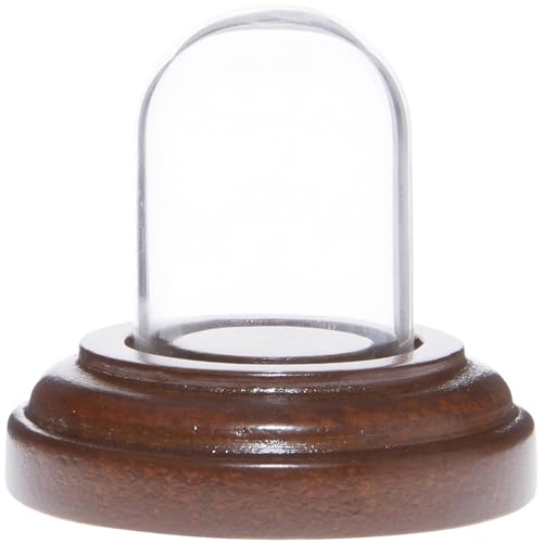 Plymor Miniature 1" x 1.5" Mini Glass Display Dome TINY Cloche (Walnut Base) - color: Walnut Veneer Base