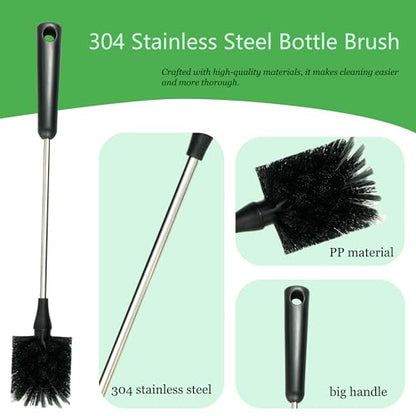 3 Pack Bottle Brush, 15 Inches Long Handle Water Bottle Cleaner Brush Set, Stainless Steel Cleaning Brushes with Straw Brush & Lid Cleaner for Sports Water Bottles, Baby Bottles, Mugs, Cups, Glassware