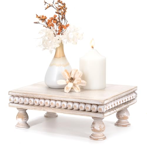 EOSAHR Wood Riser with Beaded: Pedestal Stand for Home Decor, Light Natural | Pine Wood, Mini Display Riser, Perfume Stand, Wood Tray for Bathroom, Soap Holder, Ideal for Kitchen Counter, Rustic Decor - color: Light-Natural