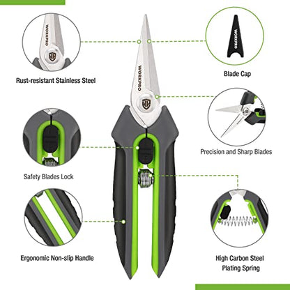 WORKPRO 2 Pack Garden Pruning Shears, 6.5" Small Hand Pruners with Sheath