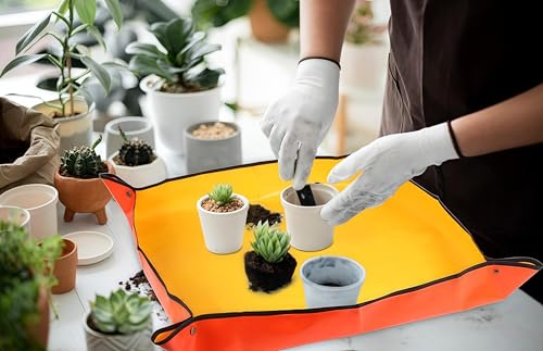 Repotting Mat Plant Mat, Indoor Plant Transplant Replacement Mat, Bonsai Tools Portable Gardening Mat, Potting Tray Soil Spillage Mat (Yellow,19.7 * 19.7) - color: Yellow