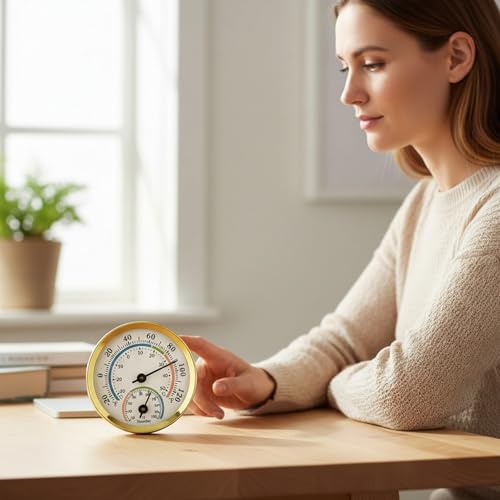 Mini Analog Hygrometer Thermometer - High Precision Humidity Temperature Gauge with Aluminum Alloy Case for Indoor Home Office Room Car Patio Sauna Garden Wall Mount(Gold)