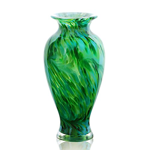 Hand Blown Green Classic Vase for Home Decor, 11.5Inch Glass Flower Vase - color: Style-6
