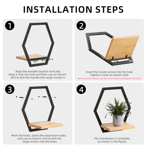2 Pack Hexagon Wall Plant Stands, 9 Inch Wood Shelf Black - color: 2 pack black