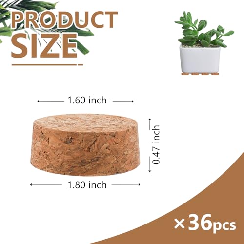 36 Pcs Invisible Pot Feet, 1.6 * 1.8 Inch Plant Pot feet Risers with Non Slip Surface,Sturdy Cork Plant Pot Feet Solid Corkwood Planter Pot Lifter for Indoor Outdoor Plants Pots